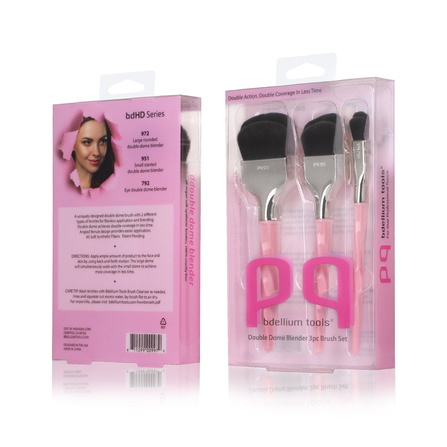 BDellium Tools Professional Makeup Brush Double Dome Blender 3pc Brush Set