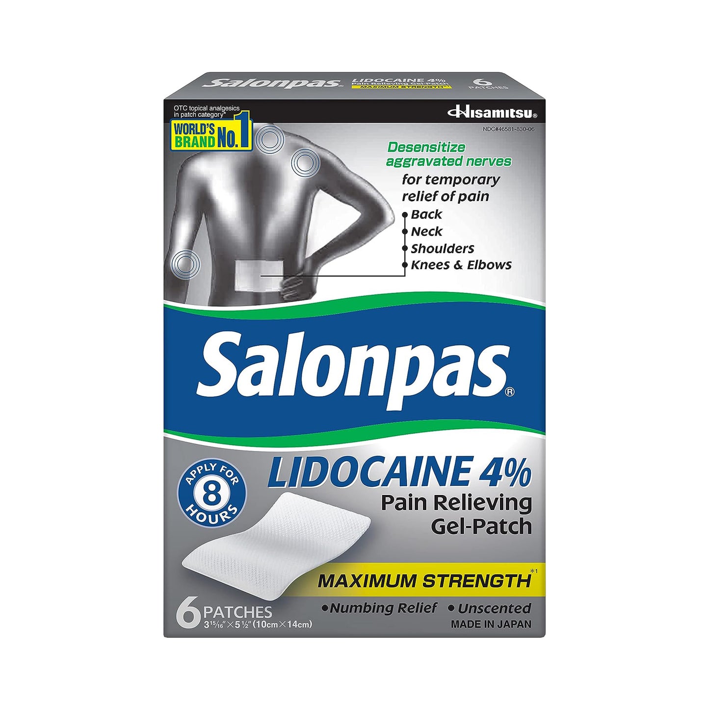 Hisamitsu Salonpas Lidocaine Pain Relieving Gel-Patch 6 Count