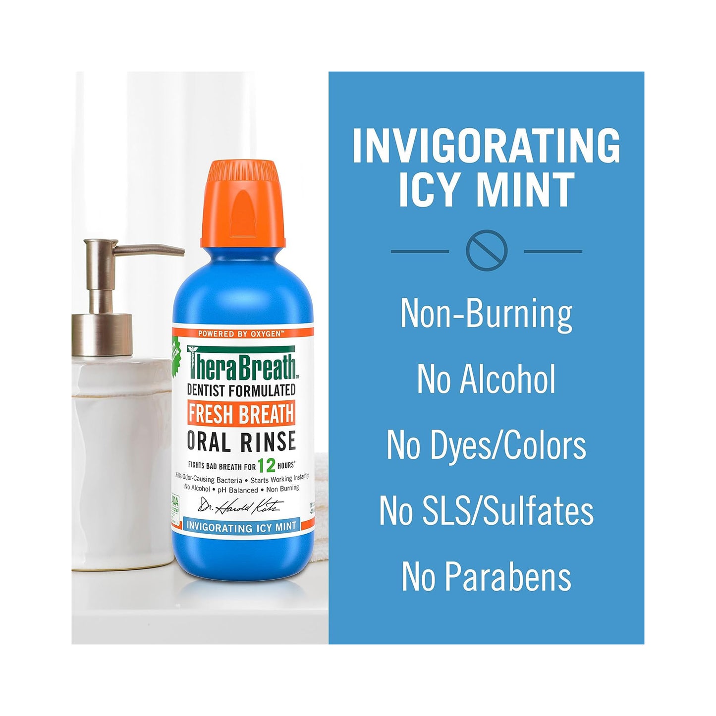 TheraBreath Oral Rinse Icy Mint Flavor 473 mL Pack of 2