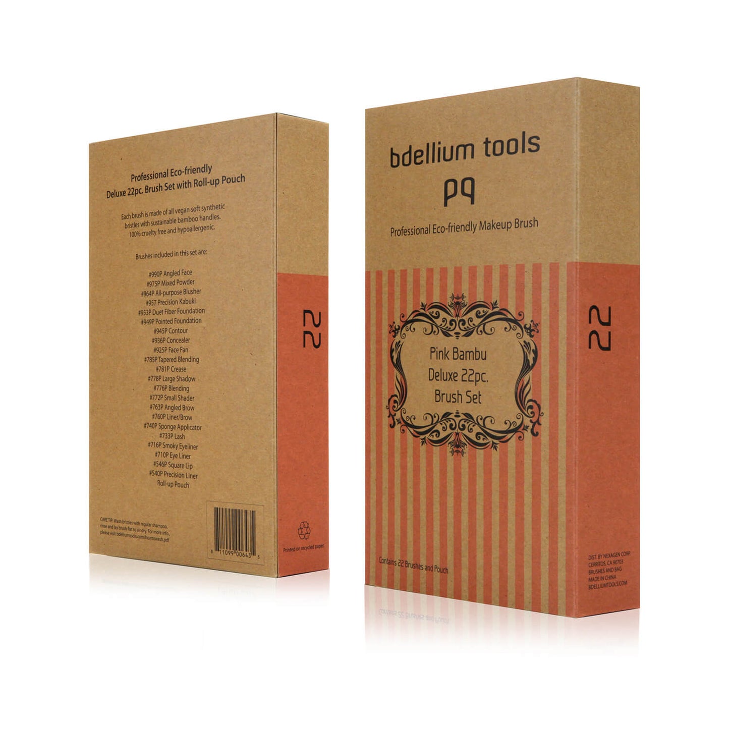 BDellium Tools Pink Bambu Deluxe 22pc with Roll-up Pouch Package