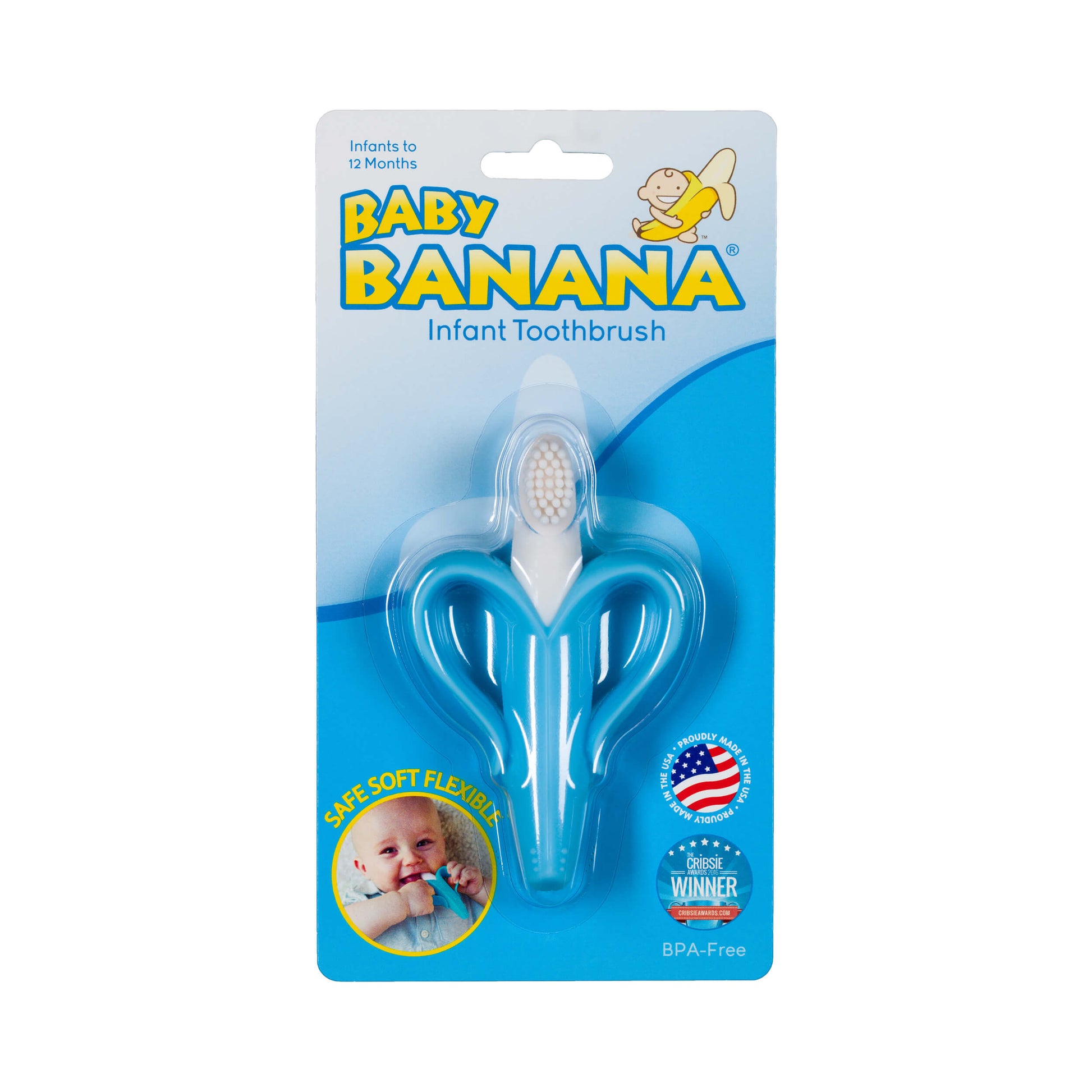 Baby Banana Teething Toothbrush for Infants Blue Packaging Front