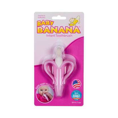 Baby Banana Teething Toothbrush for Infants Pink Packaging Front