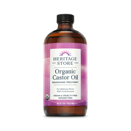 Heritage Store Organic Castor Oil Cold Pressed Hexane Free 473 mL