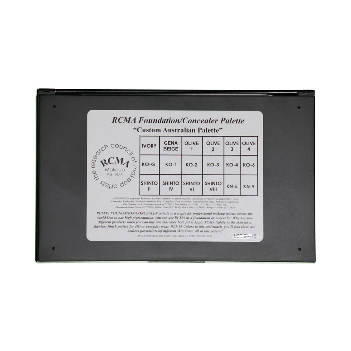 RCMA Custom Australian Foundation Palette Back