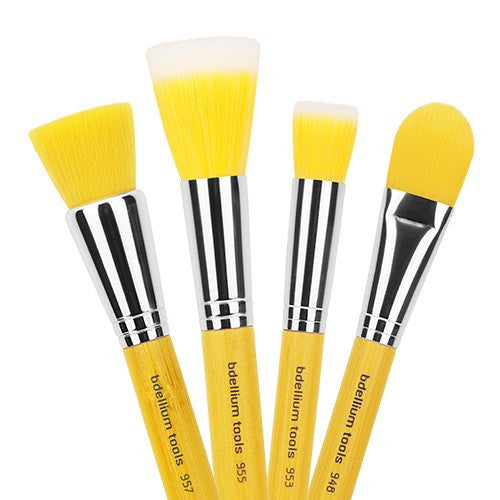 BDellium Tools Yellow Bambu Foundation 4pc. Brush Set