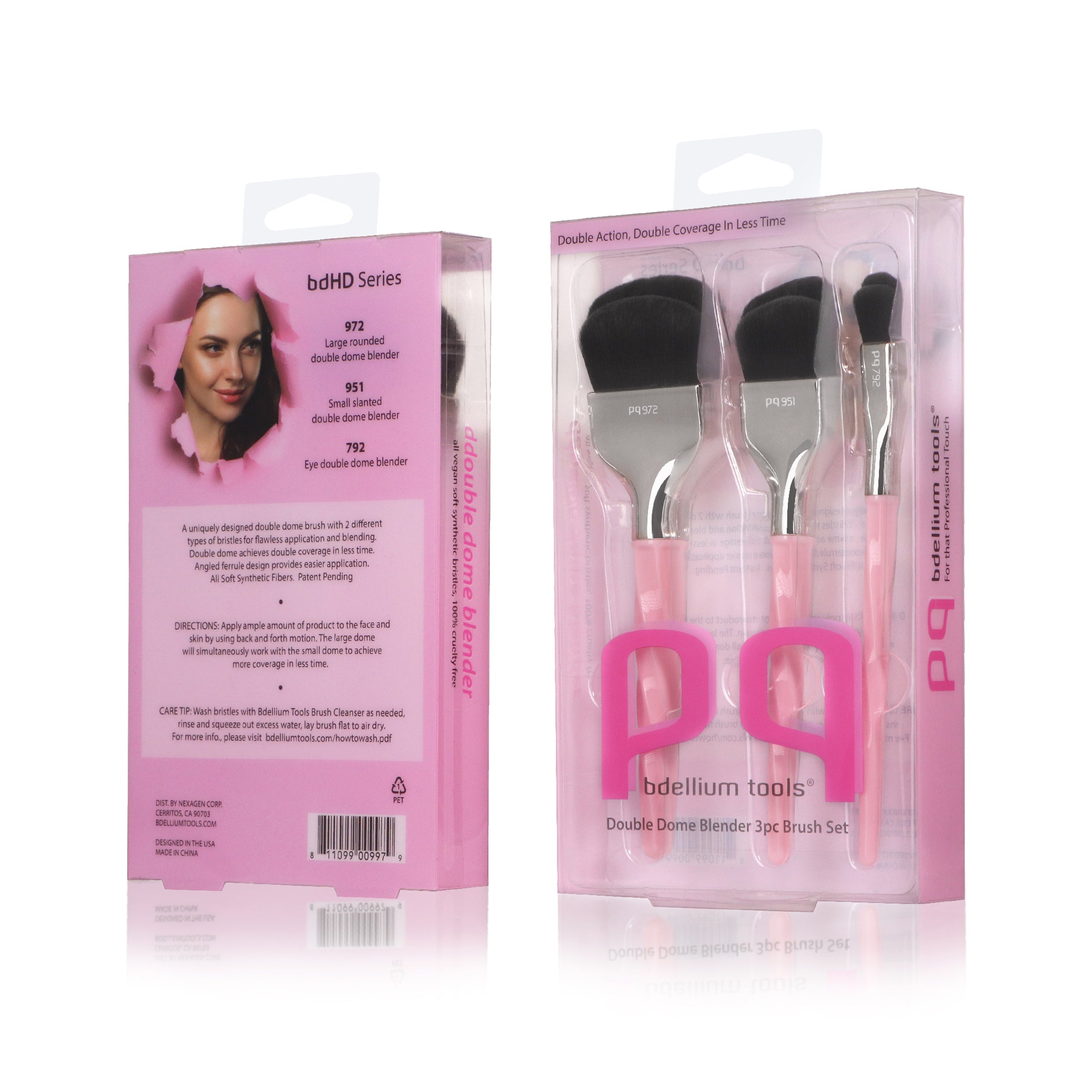 BDellium Tools Professional Makeup Brush Double Dome Blender 3pc Brush Set