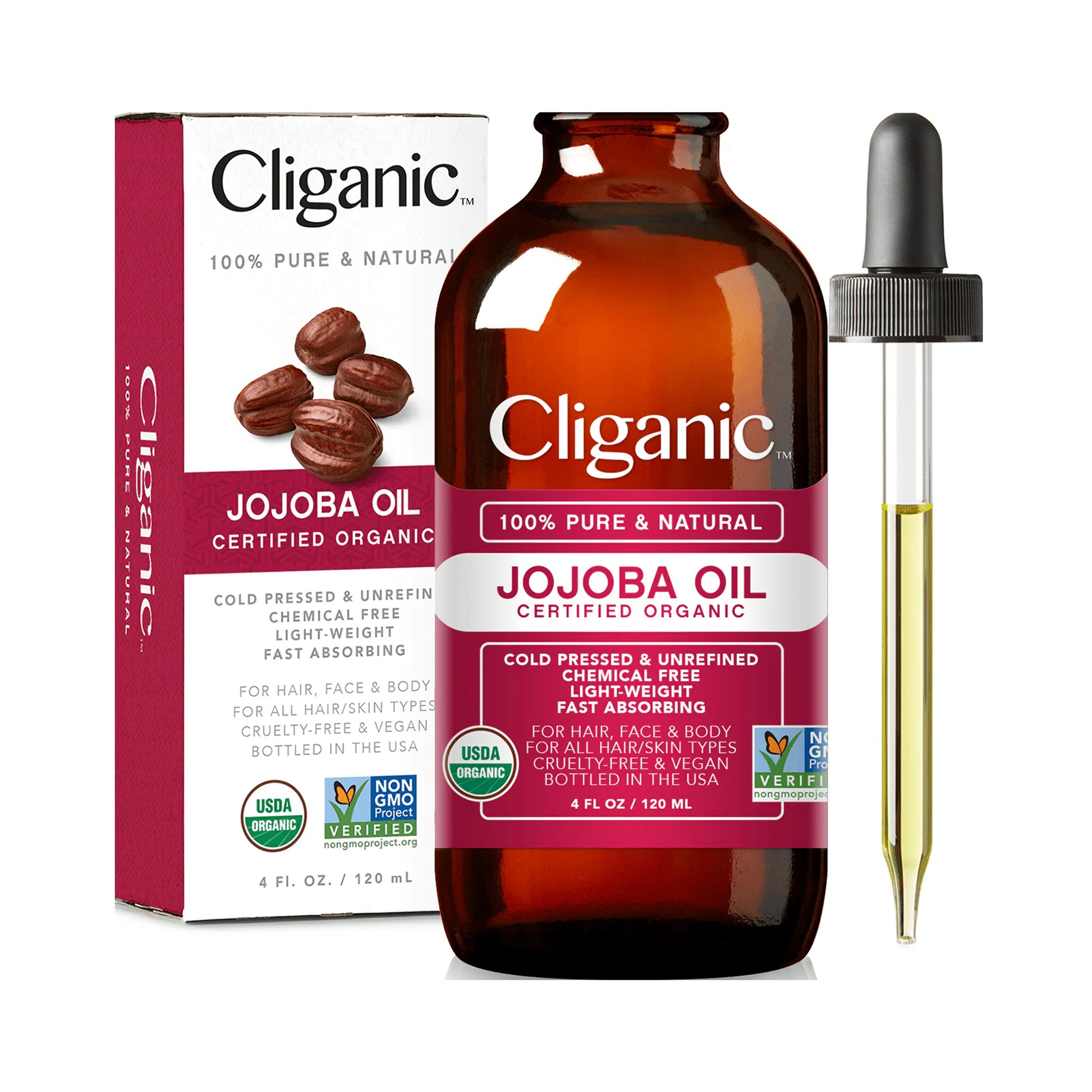 Cliganic 100% Pure Natural Organic Jojoba Oil 120 mL