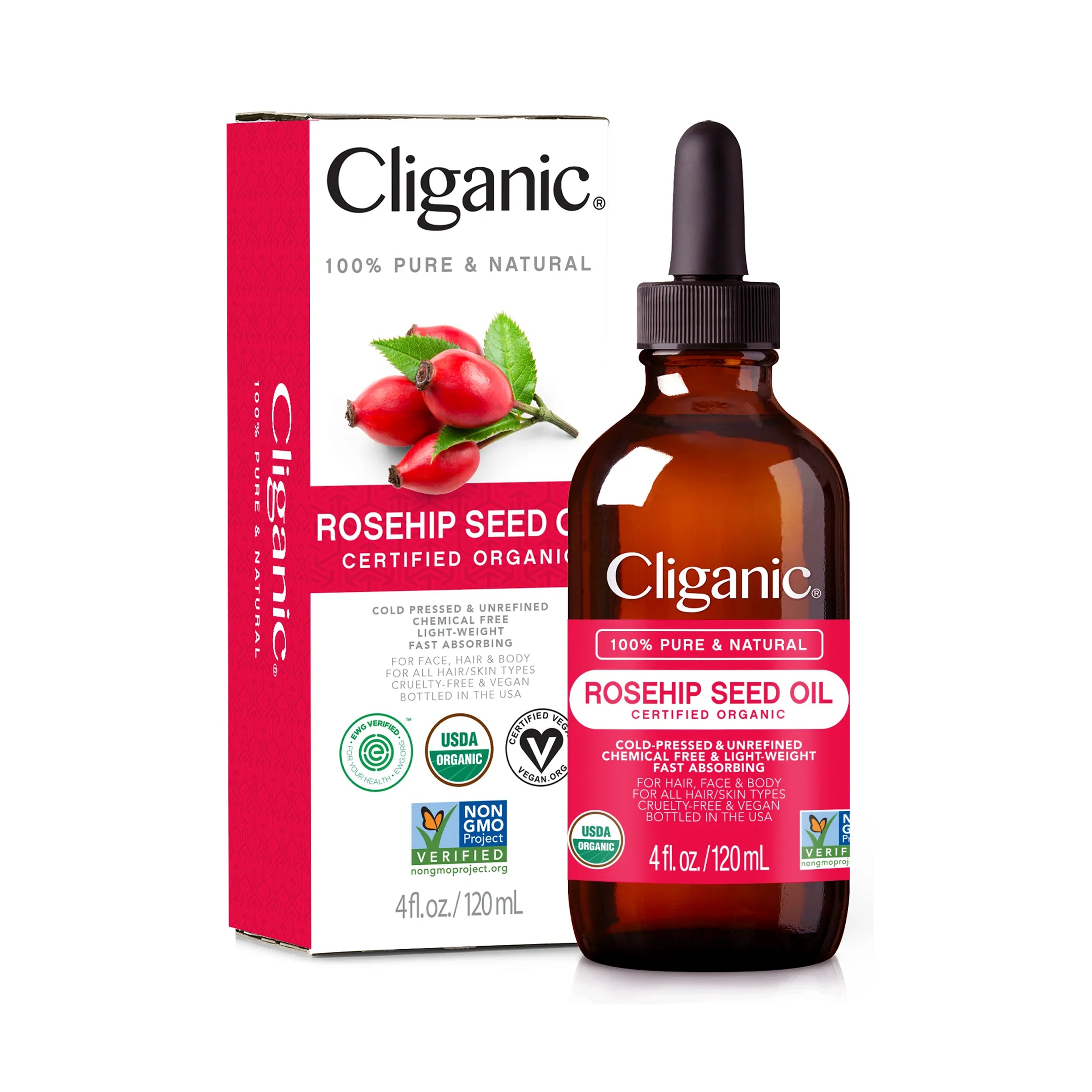 Cliganic 100% Pure Organic Rosehip Seed Oil 120 mL