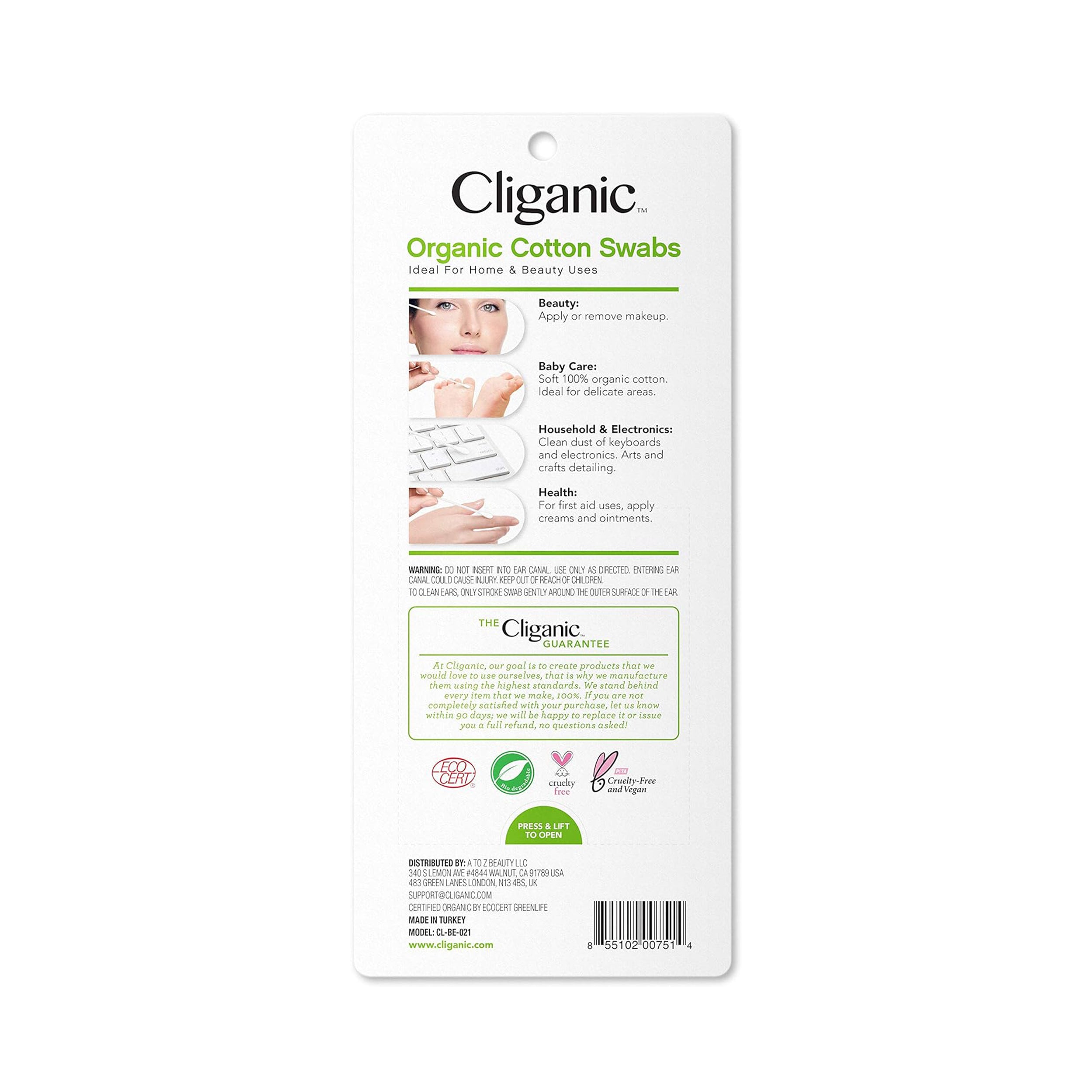 Cliganic Organic Cotton Swabs 500 Paper Sticks