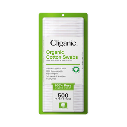 Cliganic Organic Cotton Swabs 500 Paper Sticks