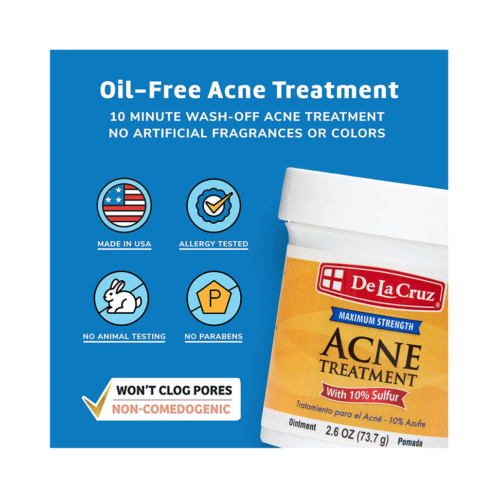 De La Cruz Sulfur Ointment Acne Medication Maximum Strength 73.7g