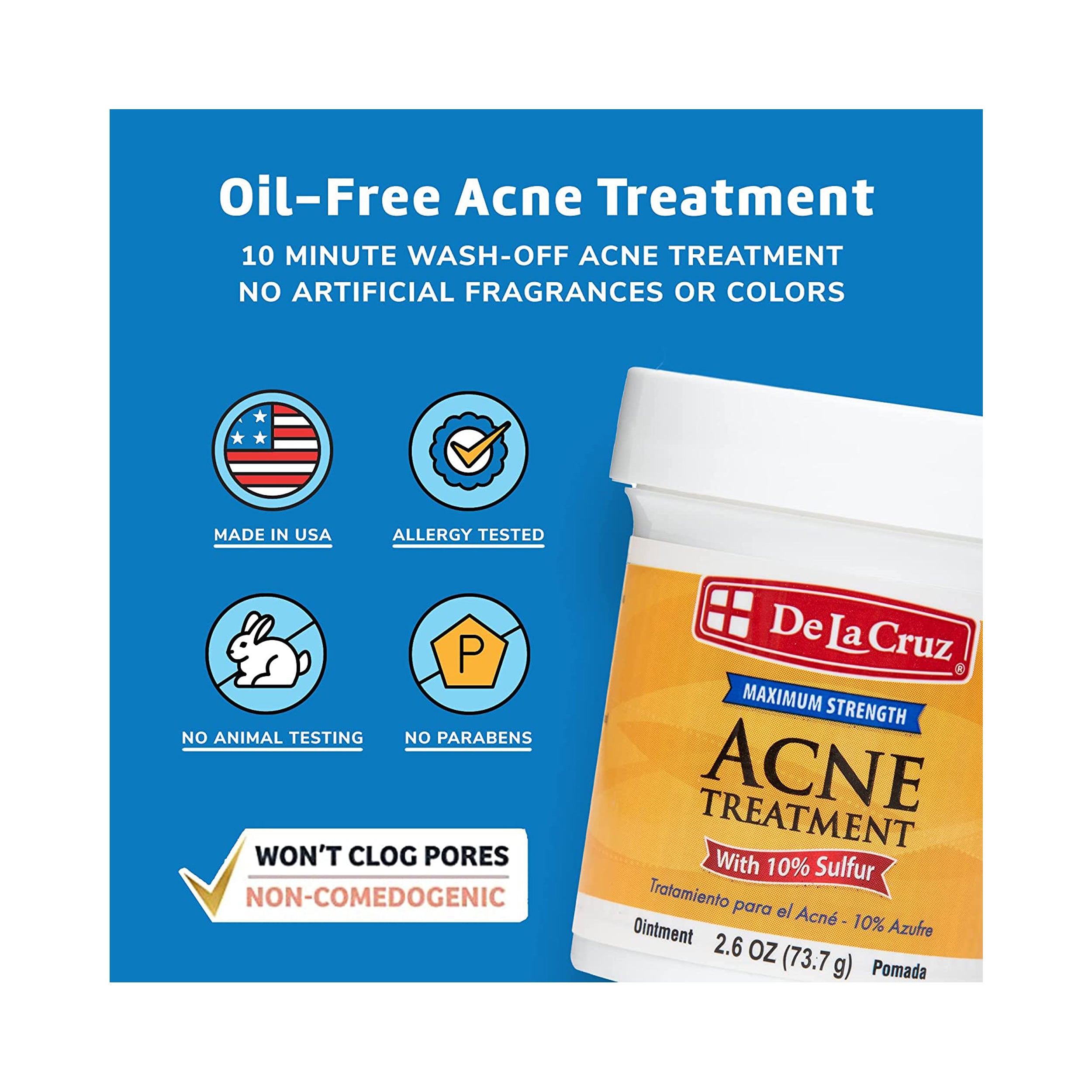 De La Cruz Sulfur Ointment Acne Medication Maximum Strength 73.7g