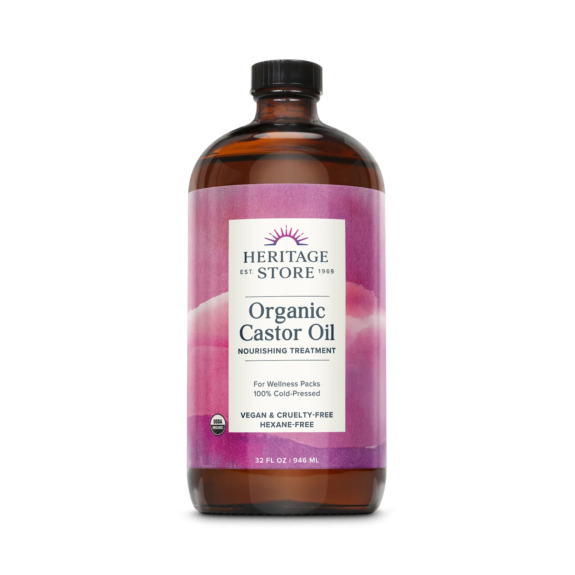 Heritage Store Organic Castor Oil Cold Pressed Hexane Free 946 mL