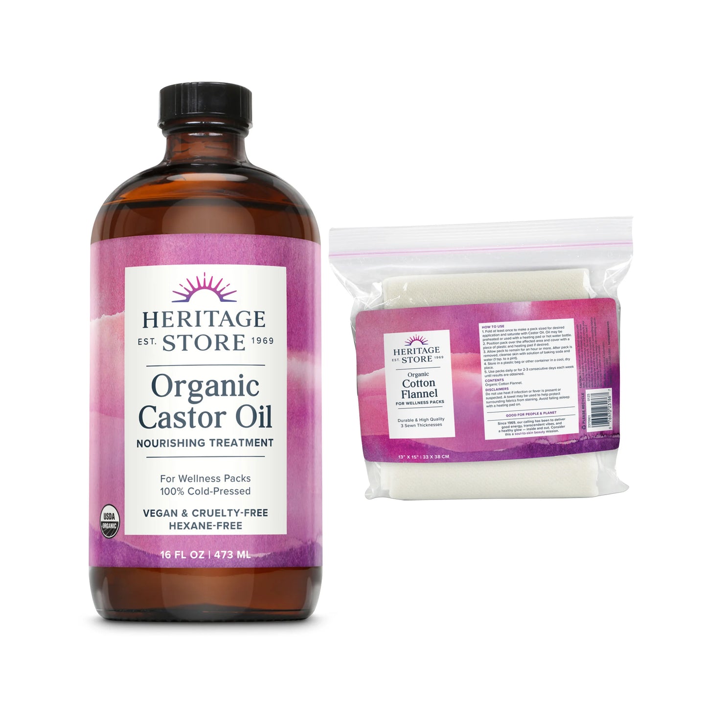 Heritage Store Organic Castor Oil Organic Cotton Flannel Bundle