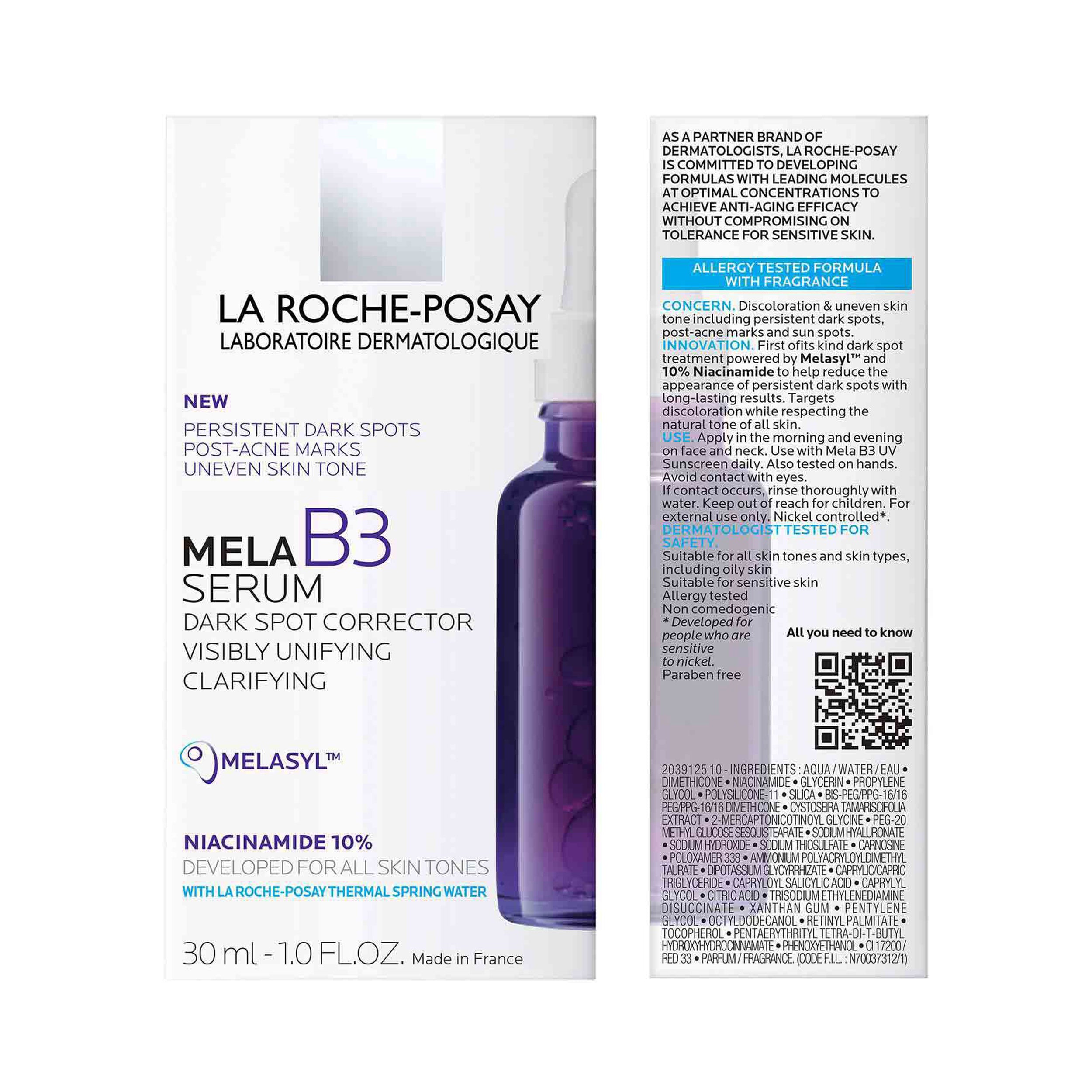 La Roche-Posay Mela B3 Serum packaging with product and brand details.