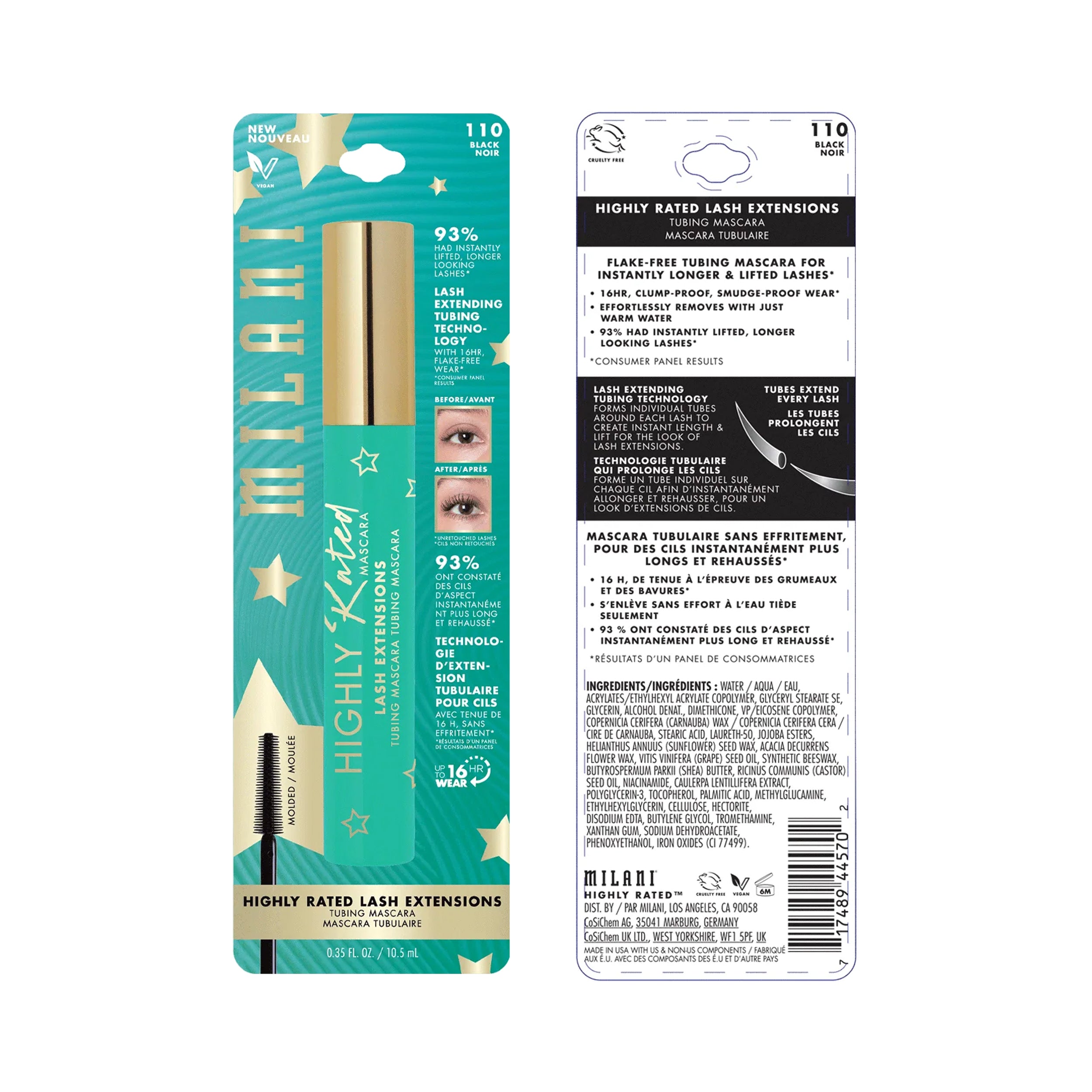 Milani Cosmetics Highly Rated Lash Extensions Mascara Black