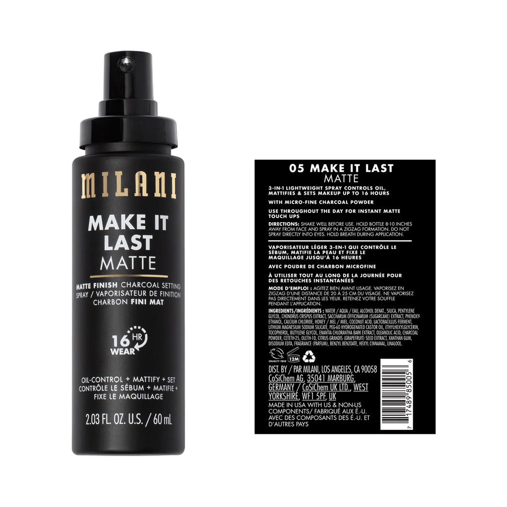 Milani Cosmetics Make It Last Matte Finish Charcoal Setting Spray 60 mL