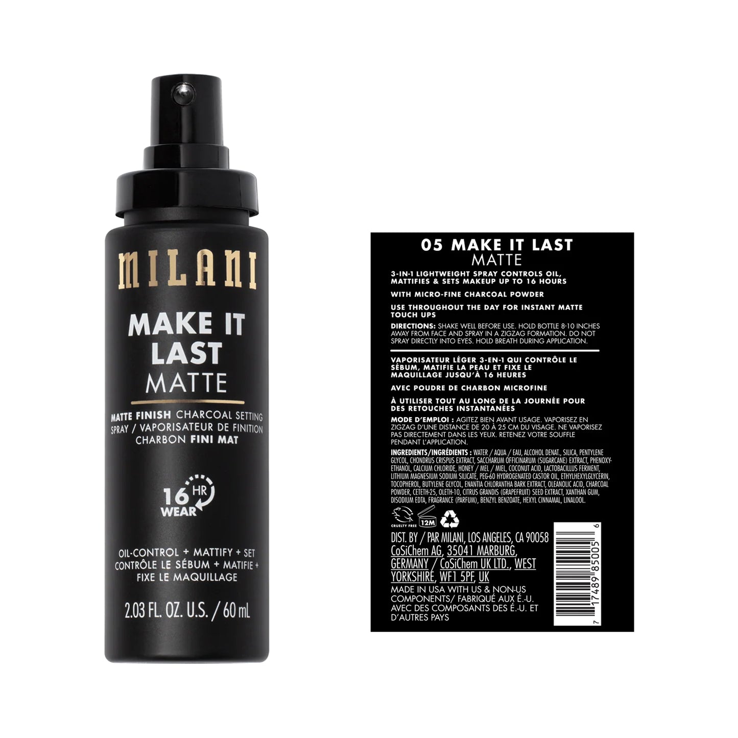 Milani Cosmetics Make It Last Matte Finish Charcoal Setting Spray 60 mL