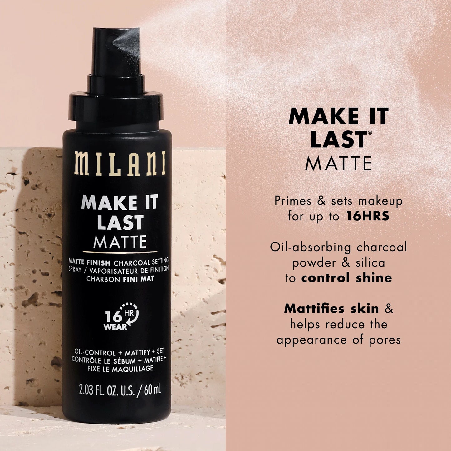 Milani Cosmetics Make It Last Matte Finish Charcoal Setting Spray 60 mL