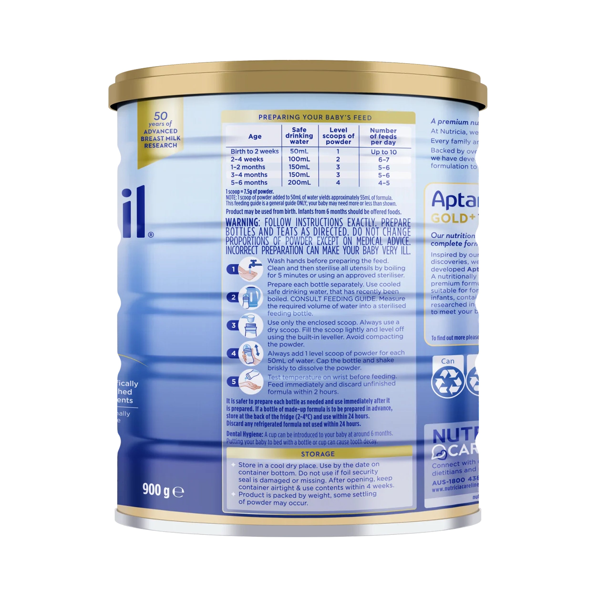 Nutricia Aptamil Gold+ 1 Premium Infant Formula 0-6 Months 900g