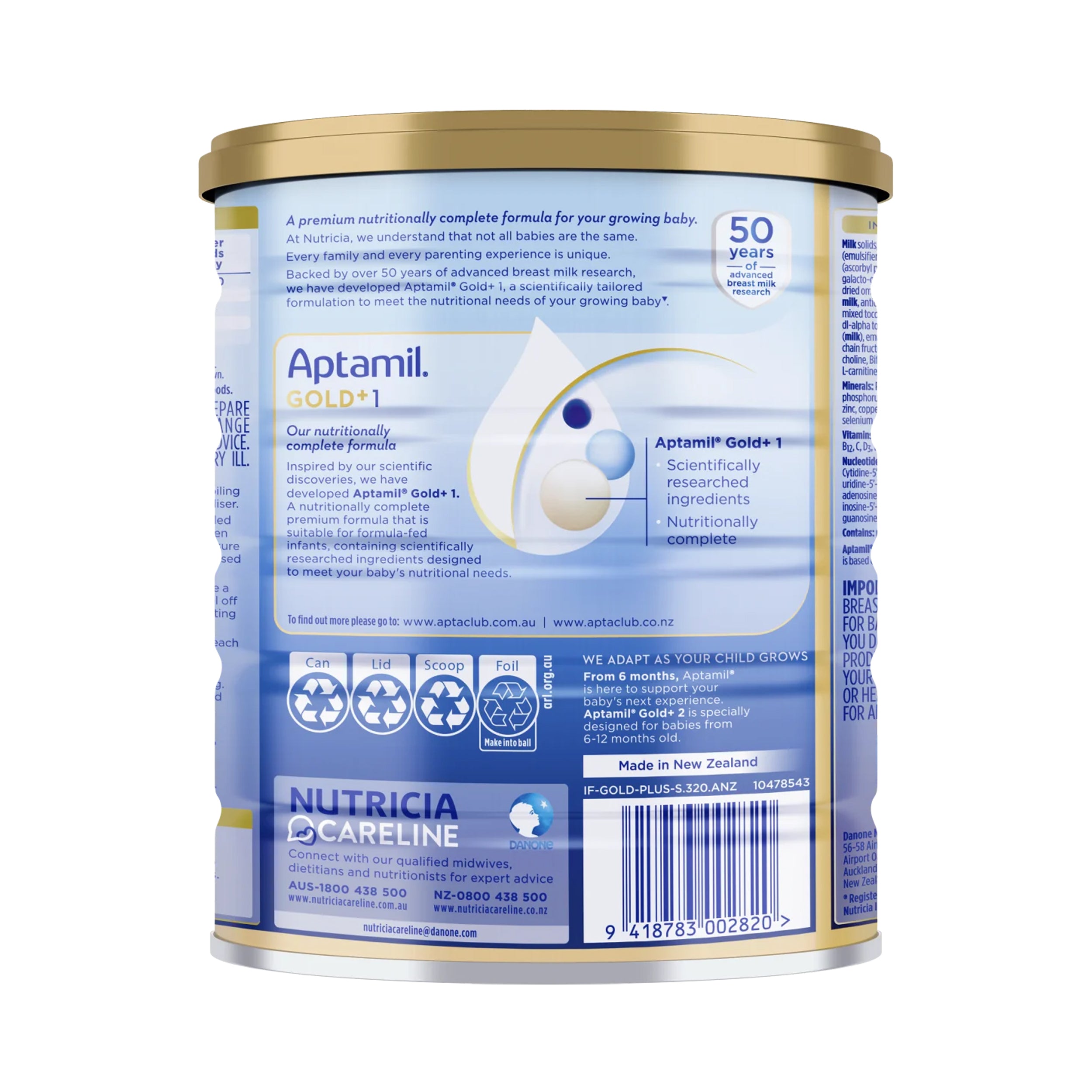 Nutricia Aptamil Gold+ 1 Premium Infant Formula 0-6 Months 900g