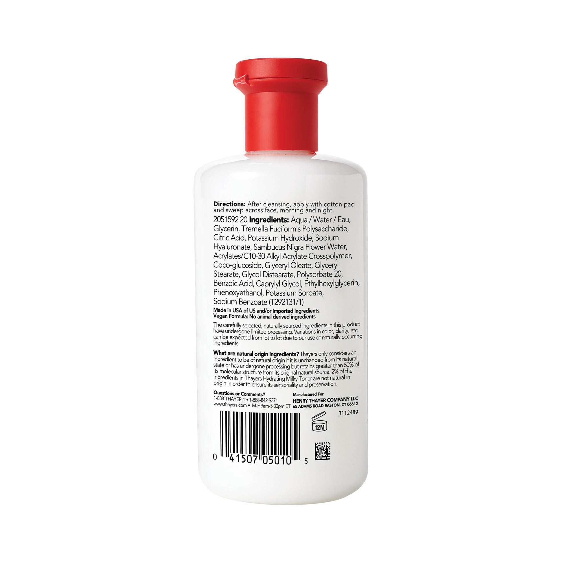 Thayers Hydrating Milky Face Toner Snow Mushroom Hyaluronic Acid Skin Care 355 mL