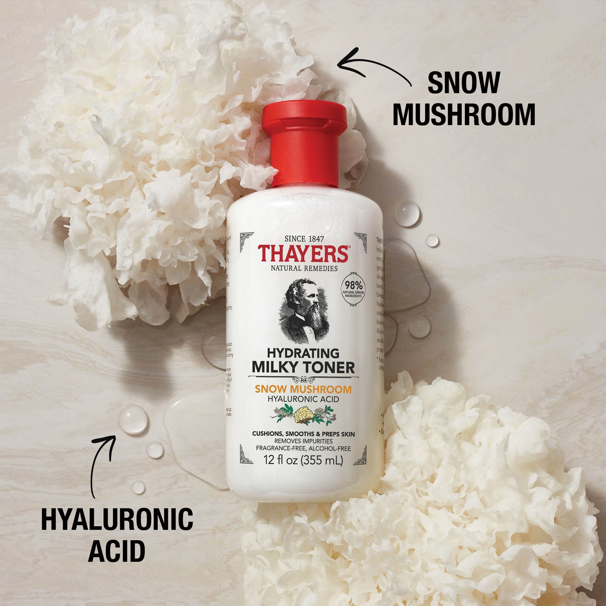 Thayers Hydrating Milky Face Toner Snow Mushroom Hyaluronic Acid Skin Care 355 mL