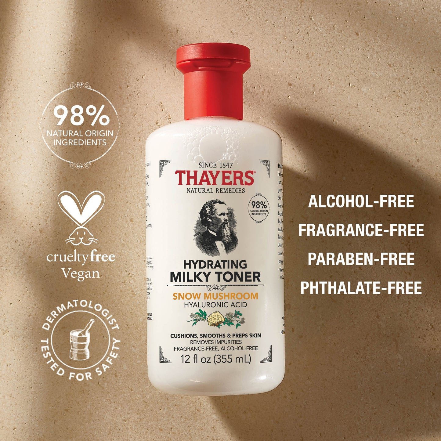 Thayers Hydrating Milky Face Toner Snow Mushroom Hyaluronic Acid Skin Care 355 mL
