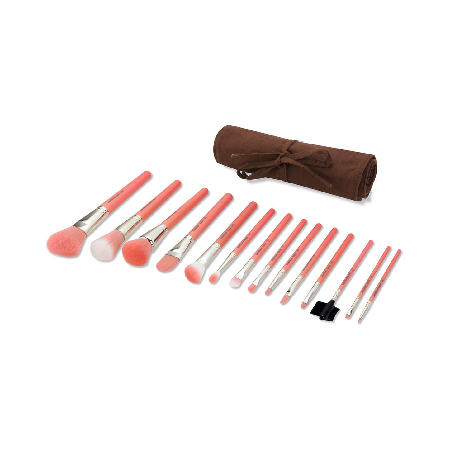 BDellium Tools Pink Bambu Complete 14pc Brush Set with Roll-up Pouch