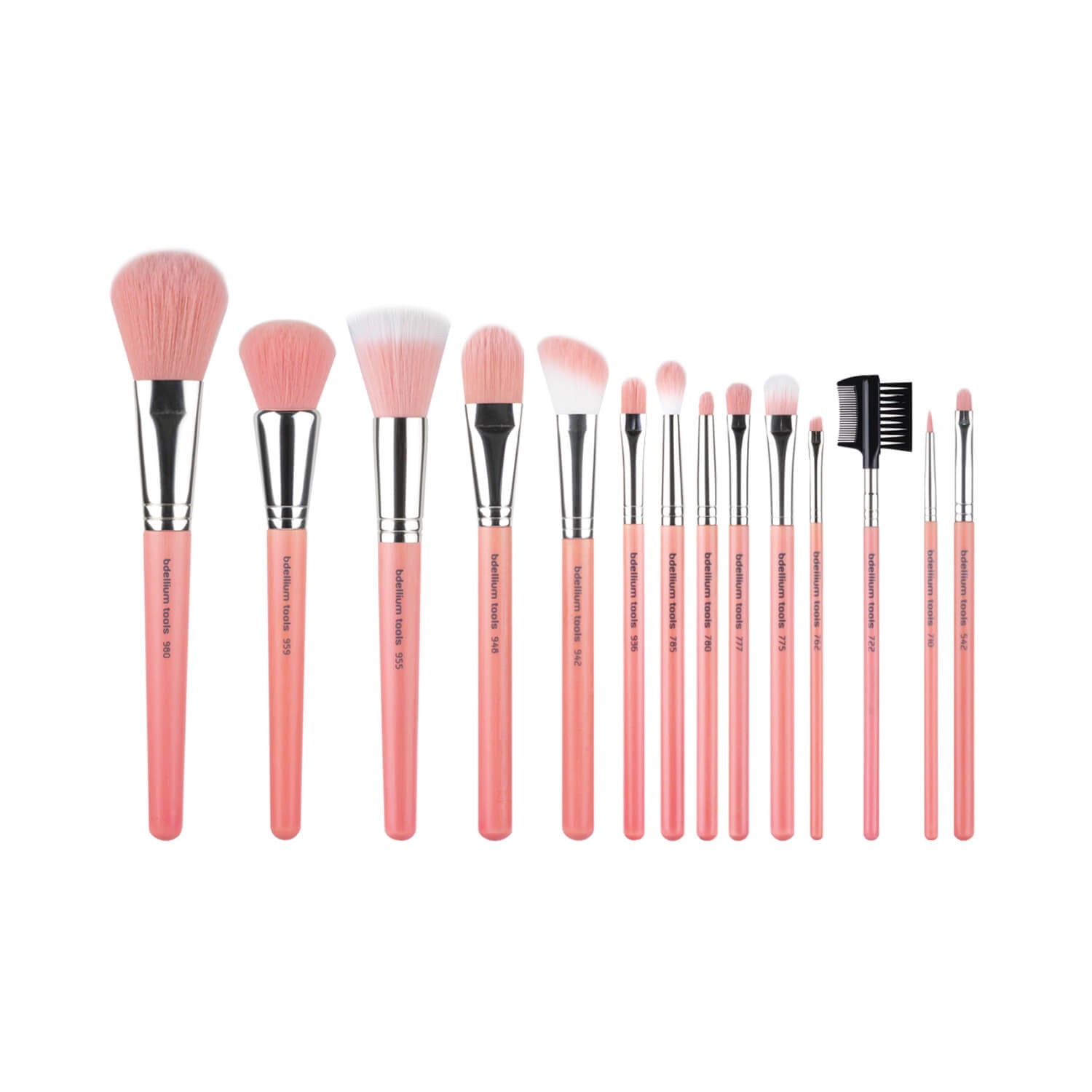BDellium Tools Pink Bambu Complete 14pc Brush Set with Roll-up Pouch