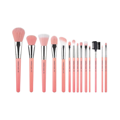 BDellium Tools Pink Bambu Complete 14pc Brush Set with Roll-up Pouch