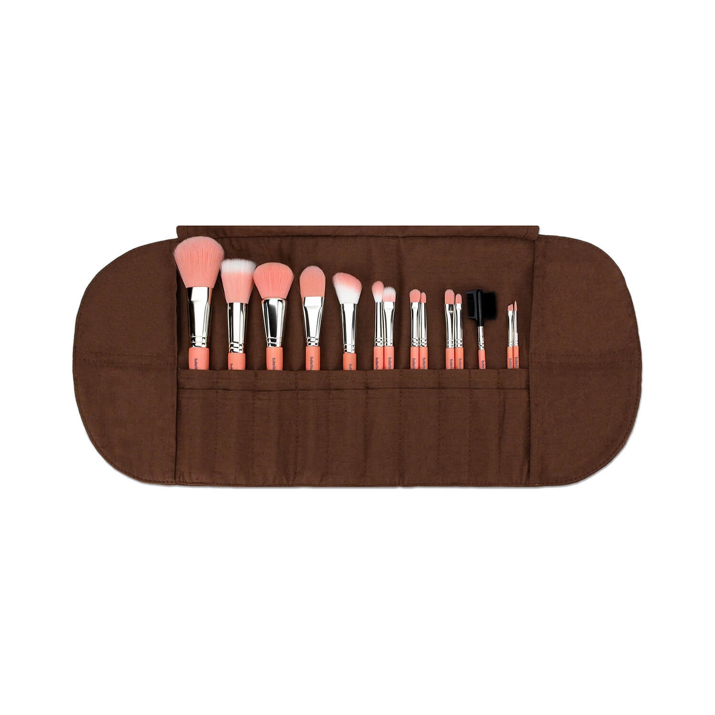 BDellium Tools Pink Bambu Complete 14pc Brush Set with Roll-up Pouch