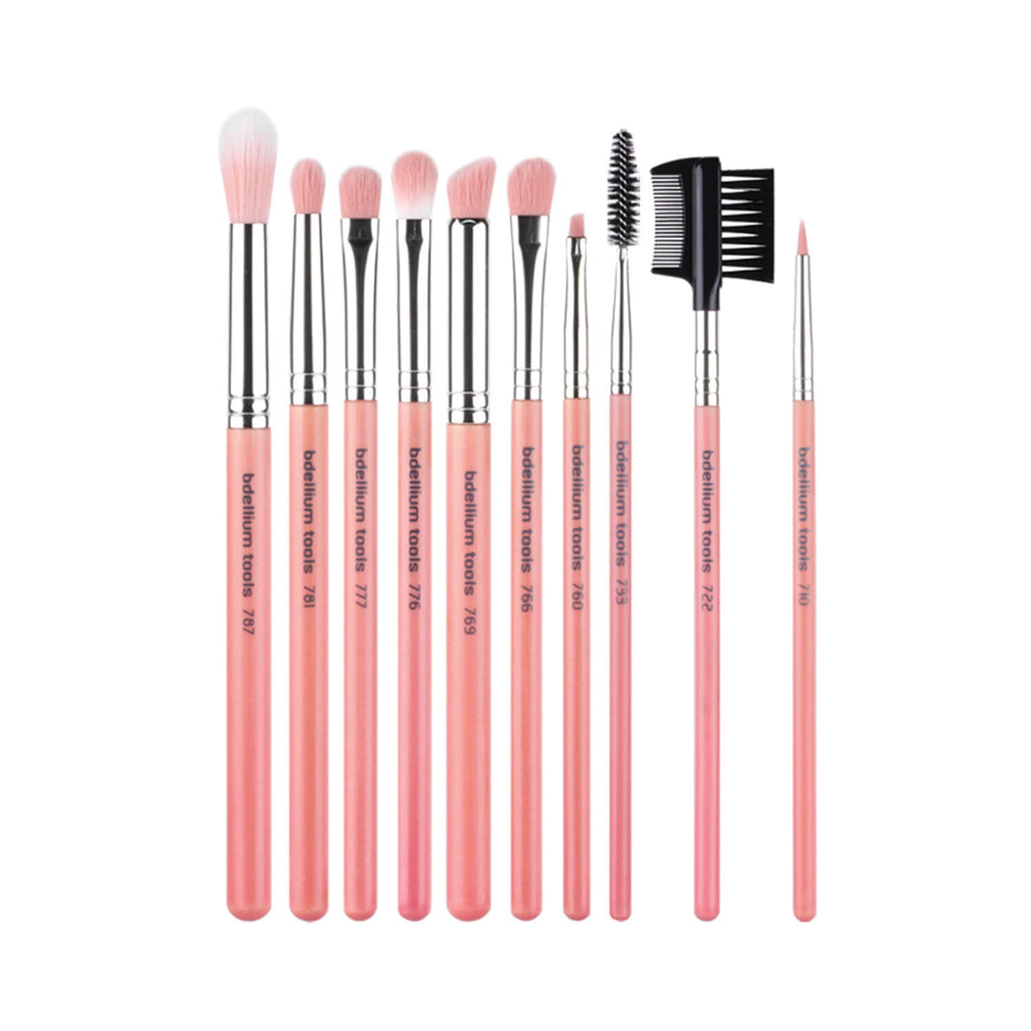 BDellium Tools Pink Bambu Eyes Only 10pc. Brush Set with Roll-up Pouch