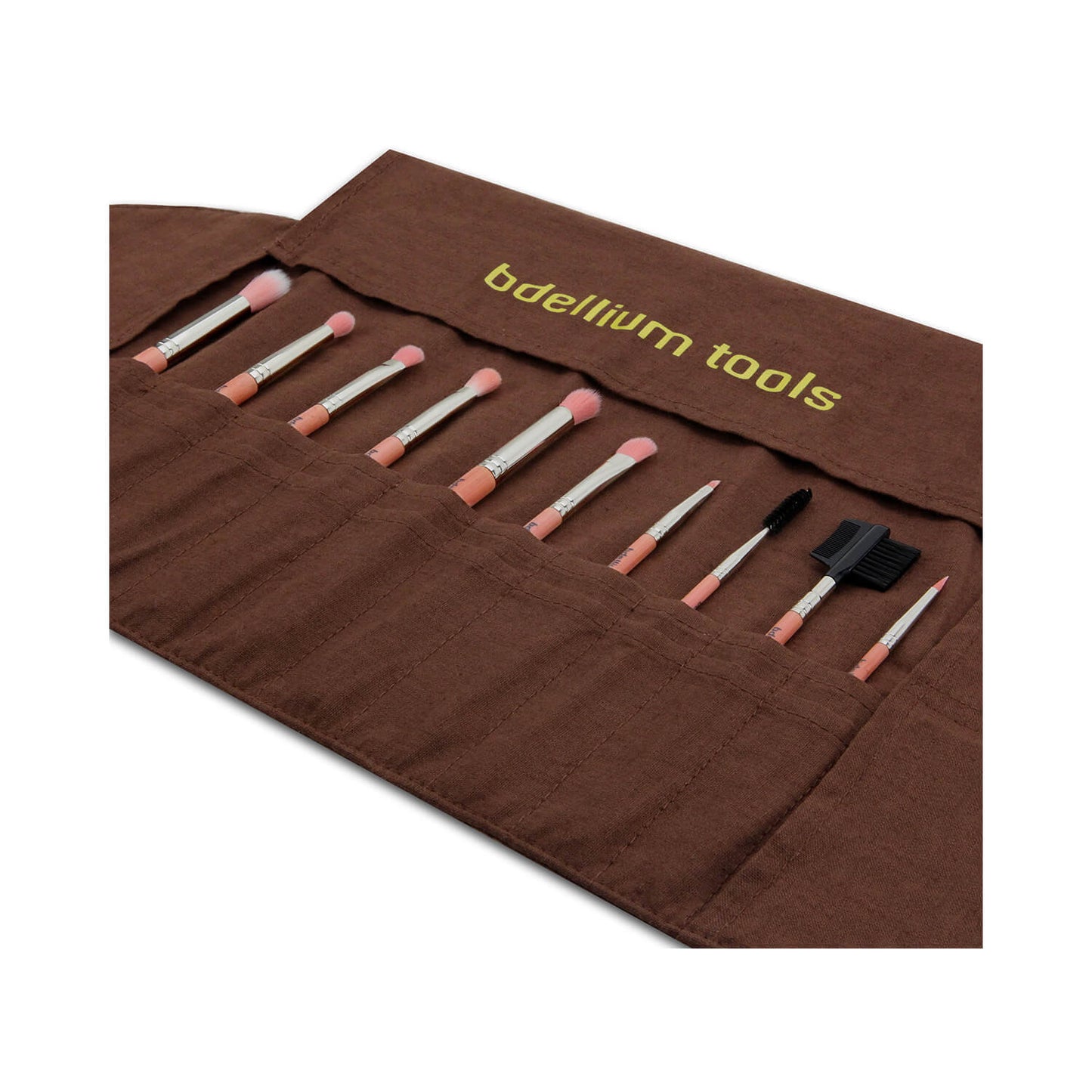 BDellium Tools Pink Bambu Eyes Only 10pc. Brush Set with Roll-up Pouch