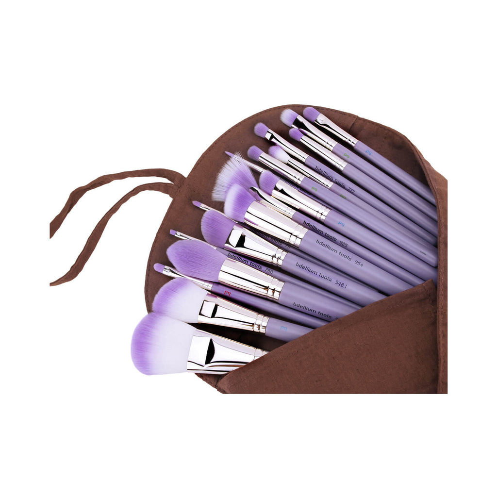 BDellium Tools Purple Bambu Precision 17pc. Brush Set with Roll-up Pouch Stylized