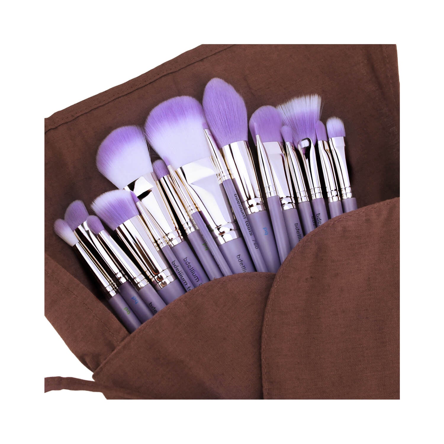 BDellium Tools Purple Bambu Precision 17pc. Brush Set with Roll-up Pouch