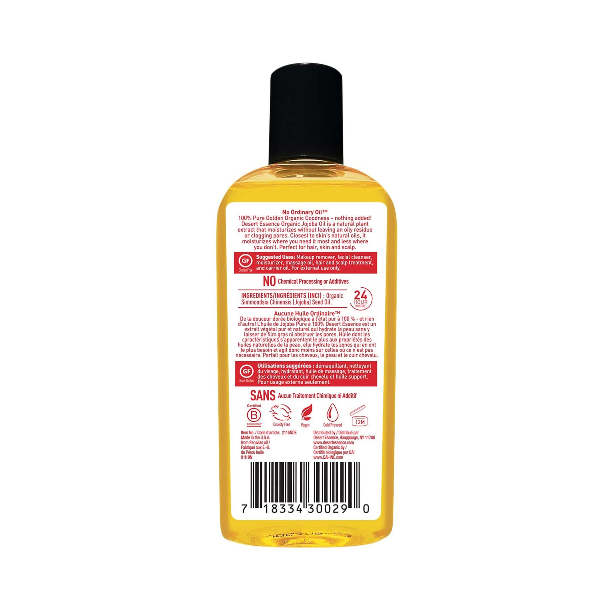 Desert Essence Organic Jojoba Oil For Hair, Skin & Scalp 118 mL