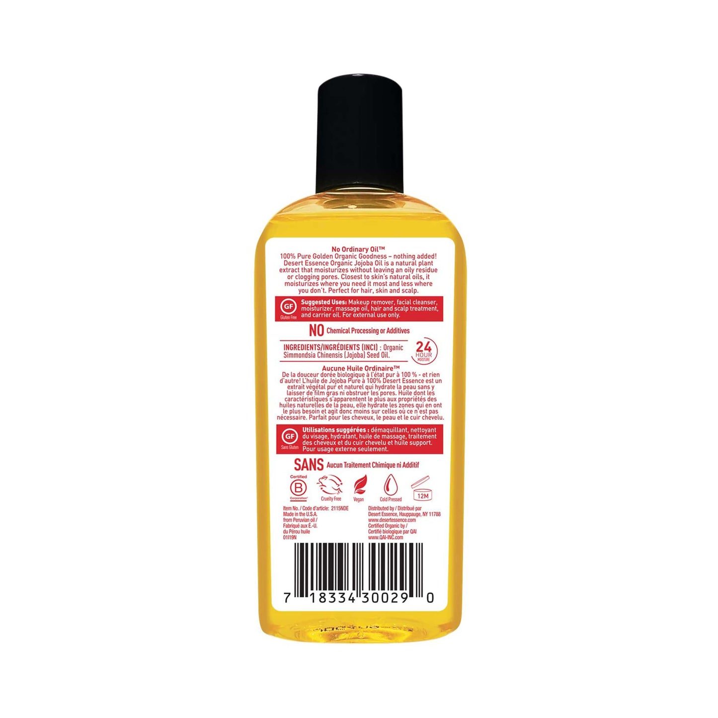Desert Essence Organic Jojoba Oil For Hair, Skin & Scalp 118 mL