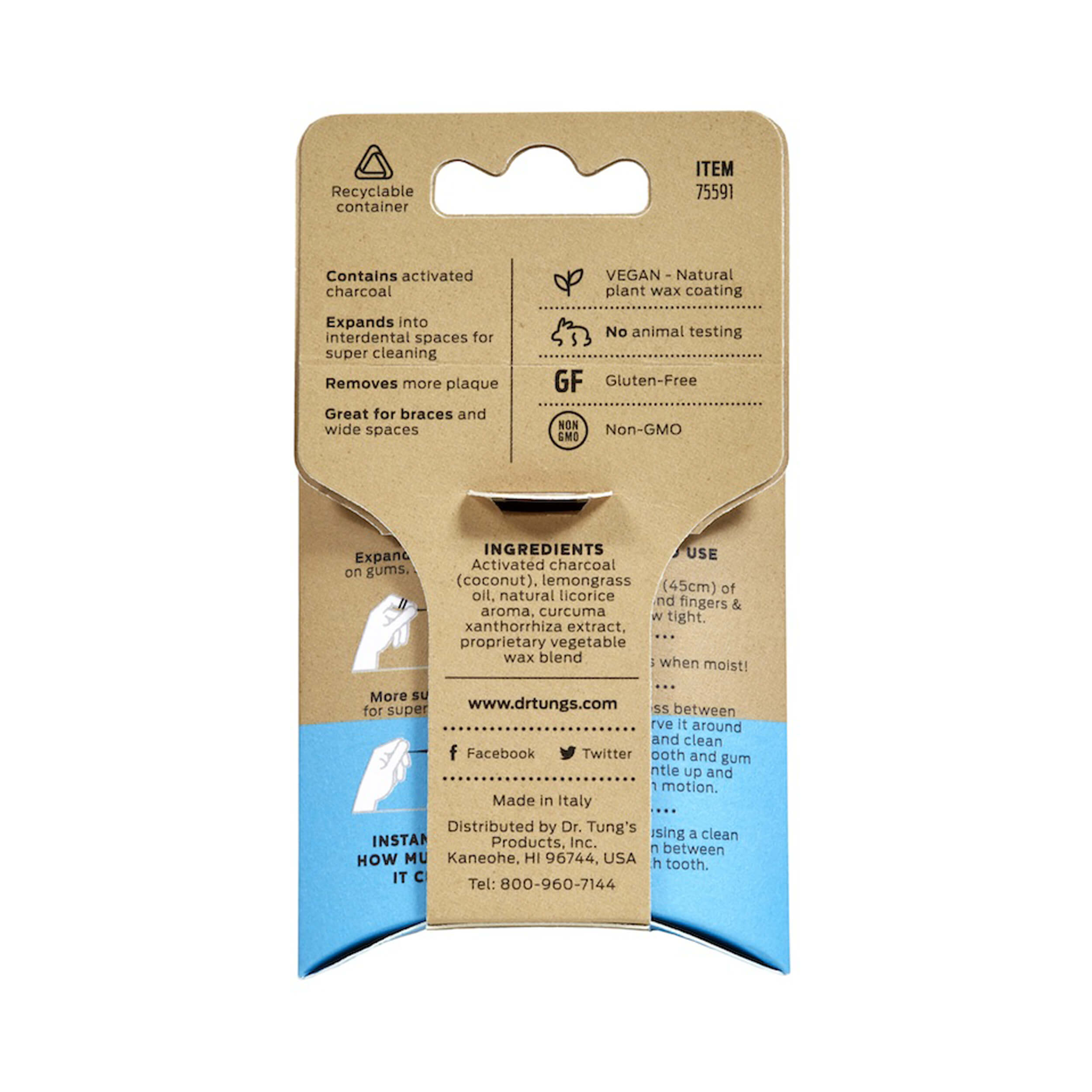 Dr Tung's Smart Vegan Dental Floss Charcoal & Lemongrass 27m