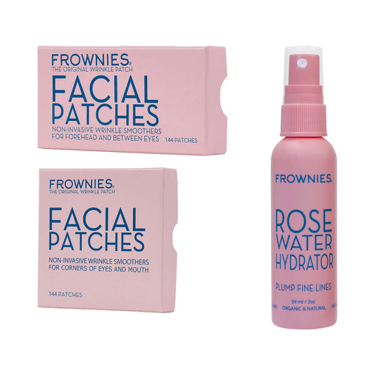 Frownies Corners of Eyes & Mouth (CEM) Forehead & Between Eyes (FBE) Rose Water Hydrator Activator Spray Combo