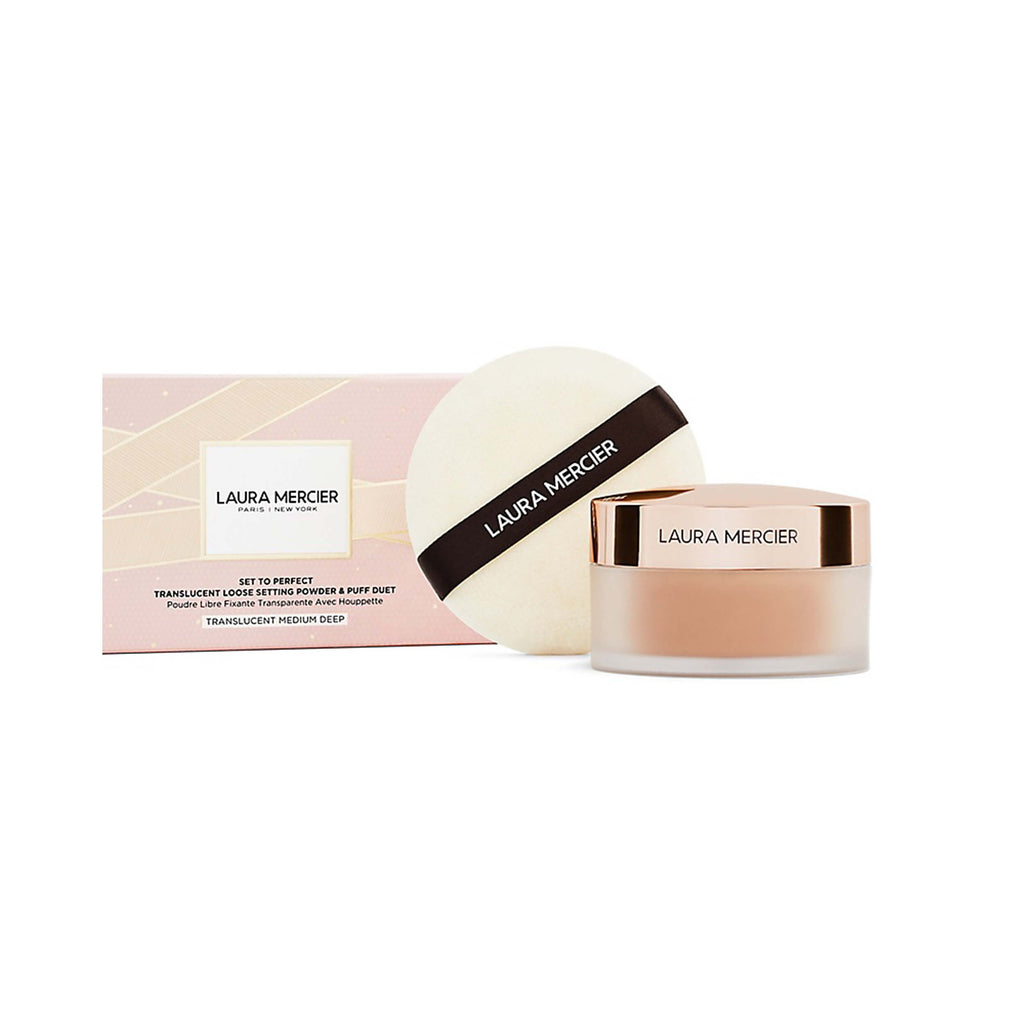 Laura Mercier Set To Perfect Translucent Medium Deep Loose Setting Powder & Puff Set Limited Edition