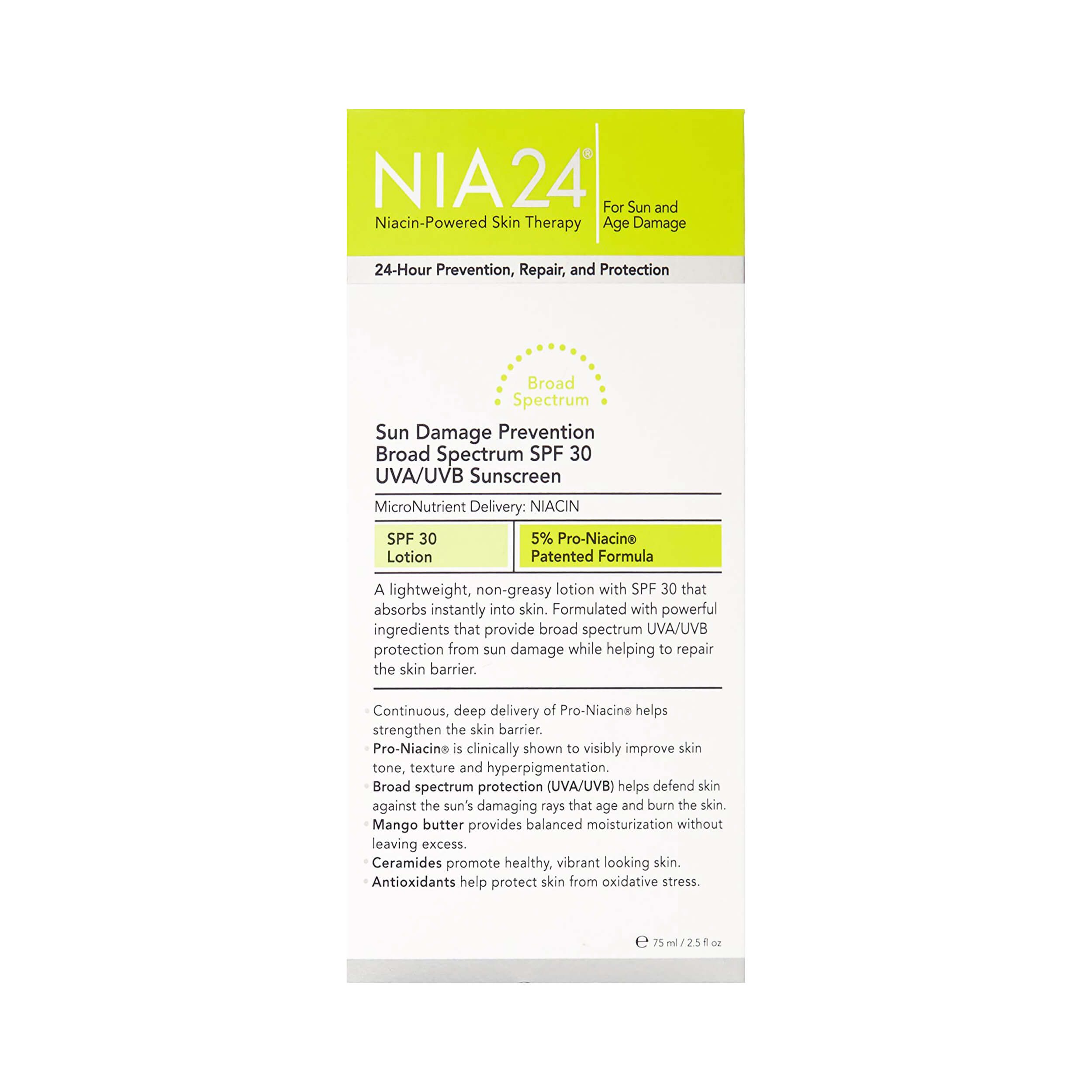 Nia 24 Sun Damage Prevention UVA / UVB Sunscreen SPF 30 75 mLNia 24 Sun Damage Prevention UVA / UVB Sunscreen SPF 30 75 mL