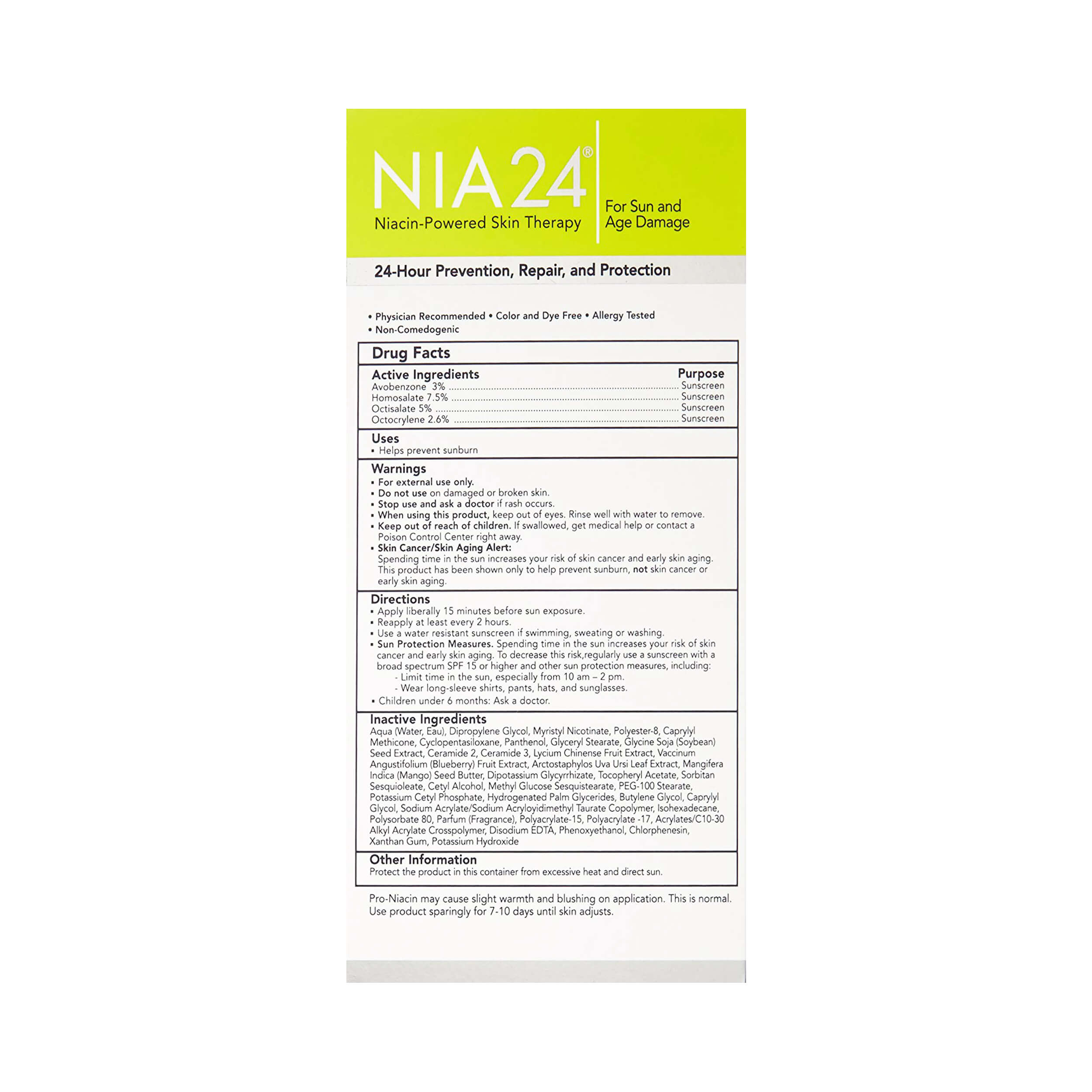 Nia 24 Sun Damage Prevention UVA / UVB Sunscreen SPF 30 75 mL