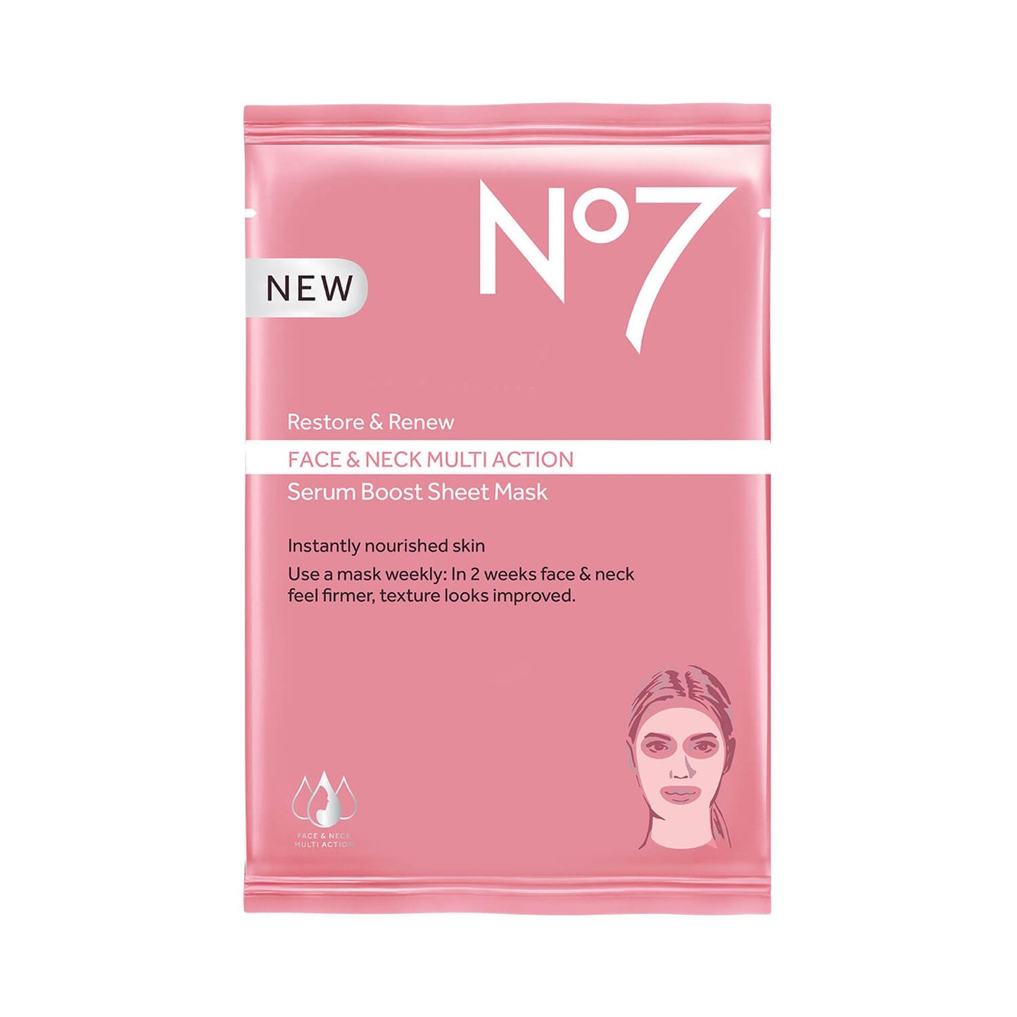 No7 Restore & Renew Face Neck Multi Action Serum Boost Sheet Mask