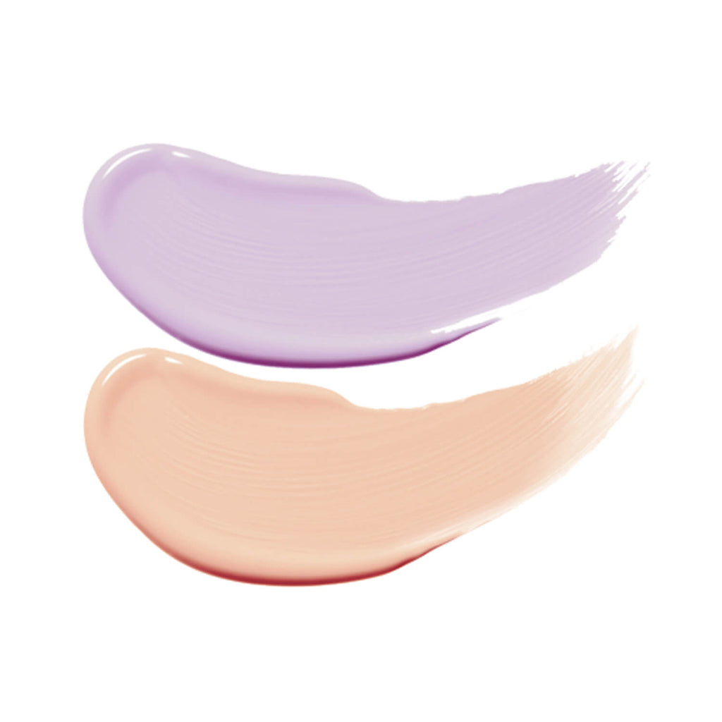 Physicians Formula Mineral Wear Talc-Free Cushion Corrector + Primer Duo SPF 20 Brightener Primer Peach Lavender Swatches