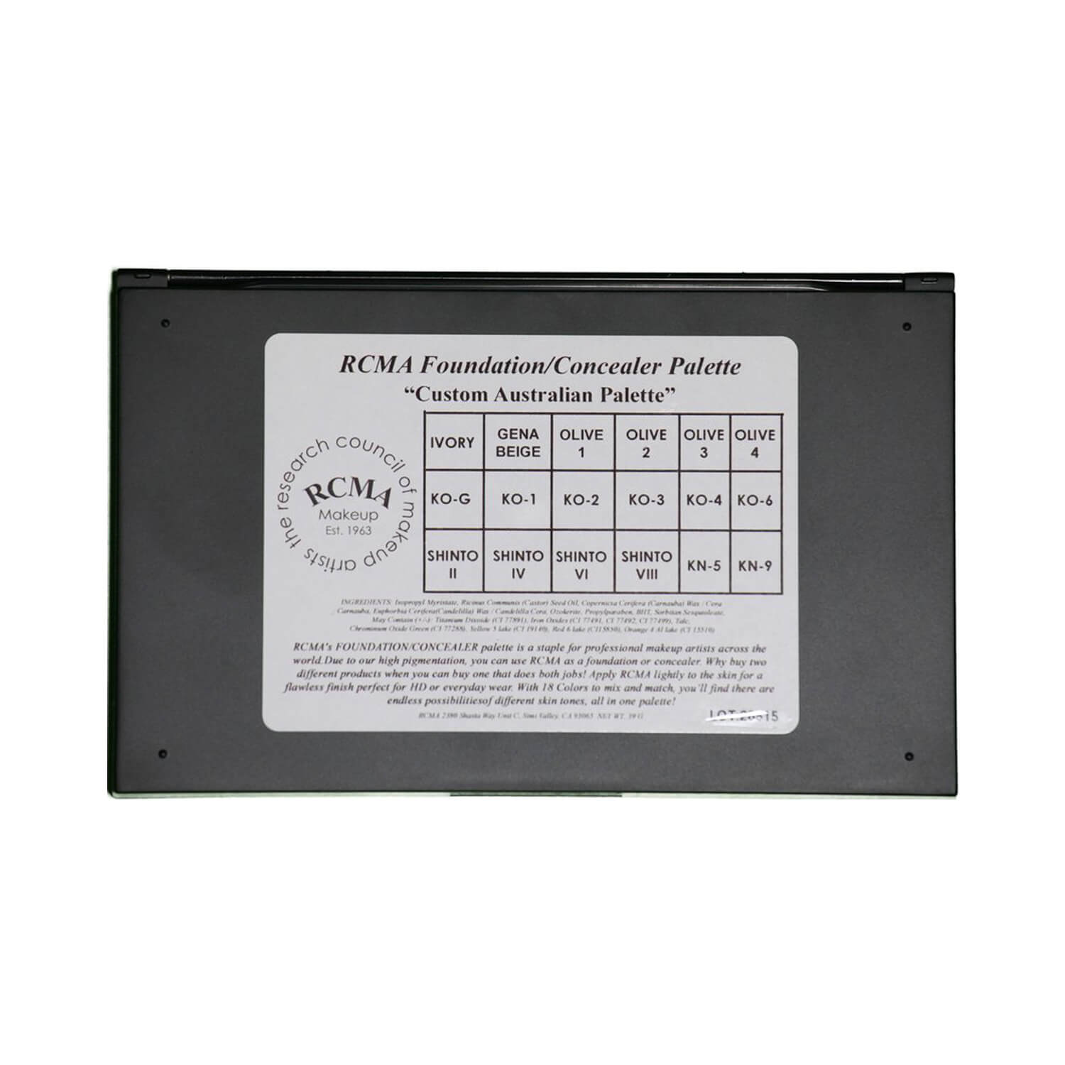 RCMA  Custom Australian Foundation Palette Back