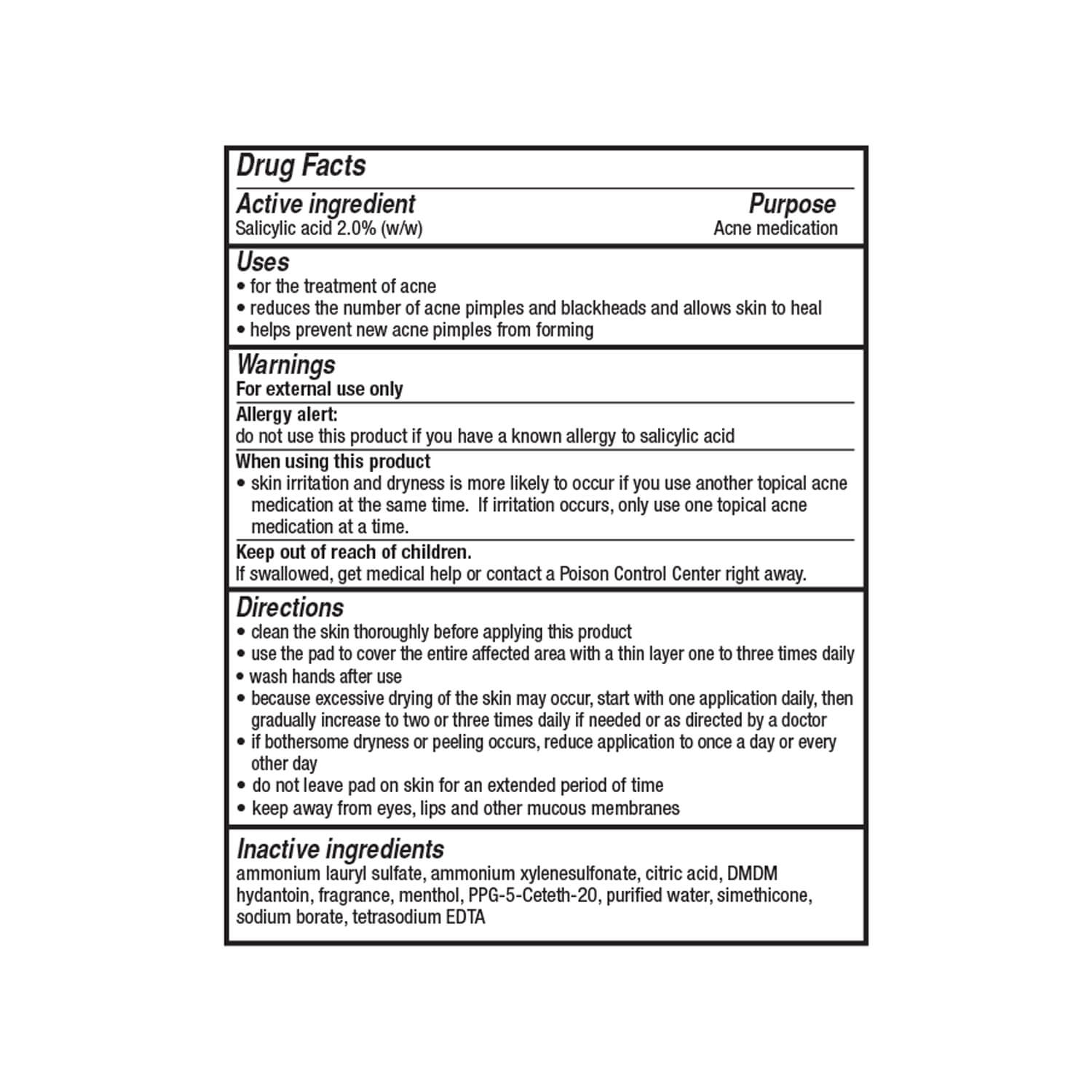 Stridex Strength Medicated Pads Maximum Drug Facts