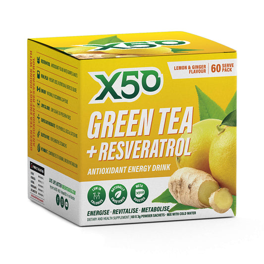 Tribeca Health X50 Green Tea Resveratrol Lemon and Ginger 60 Serve