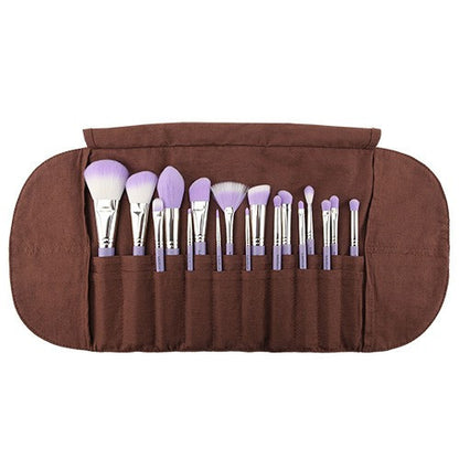 BDellium Tools Purple Bambu Precision 17pc. Brush Set with Roll-up Pouch