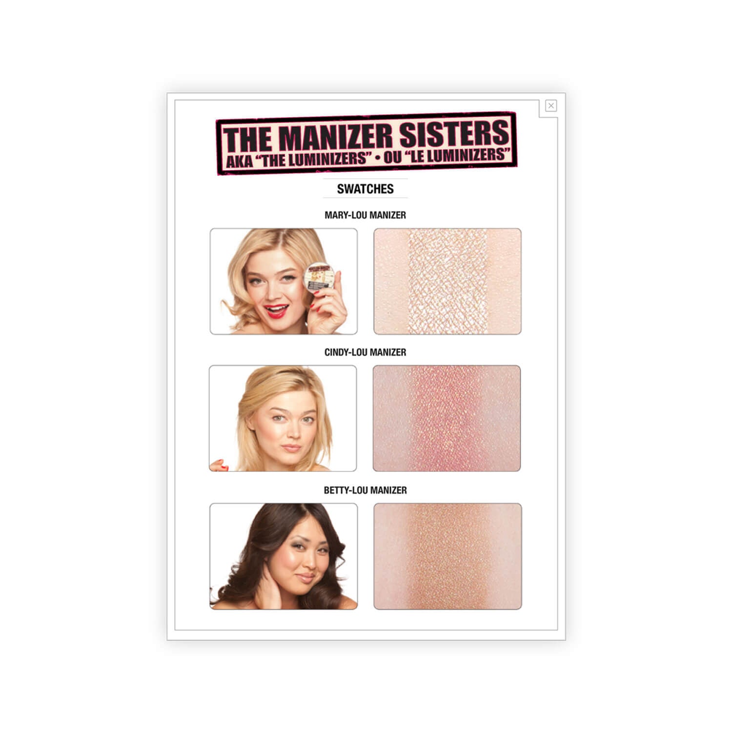 theBalm theManizer Sisters AKA the Luminizers Swatches